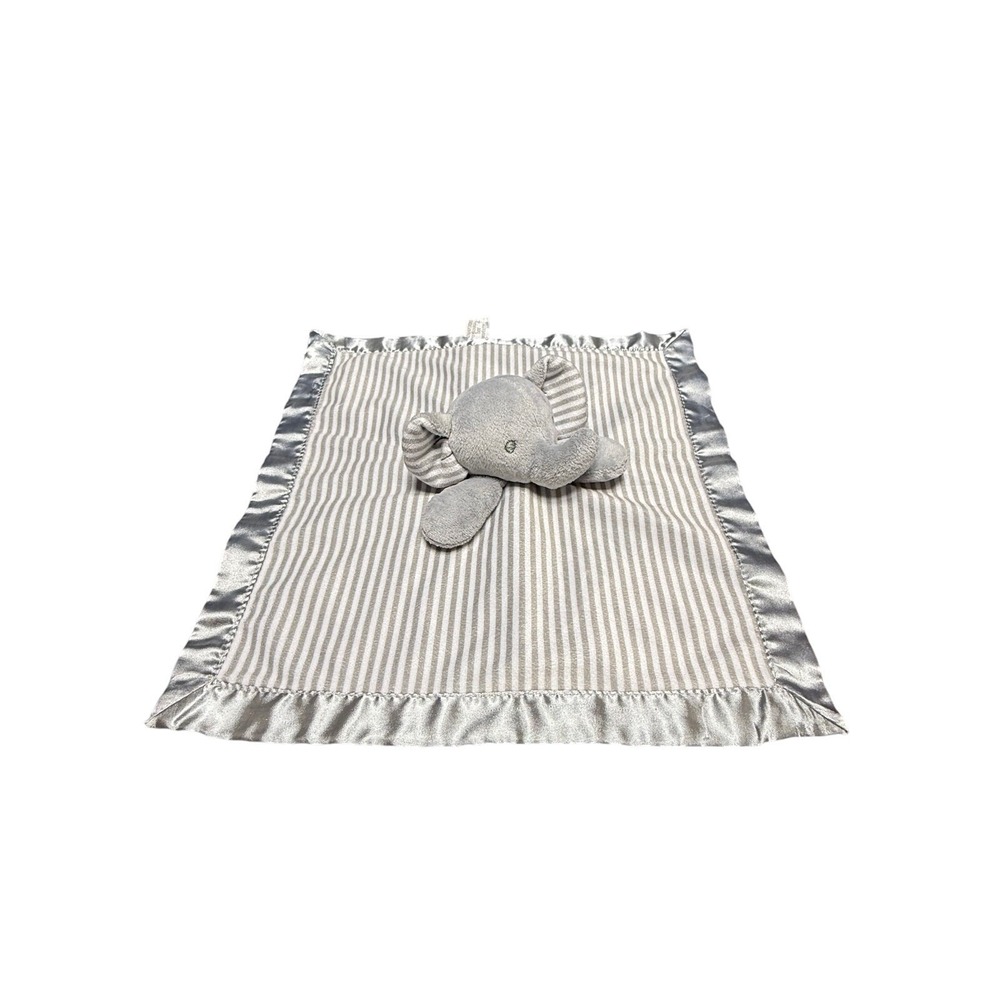 Circo‎ Target Plush Gray Elephant White Stripe Satin Security Blanket Baby Lovey